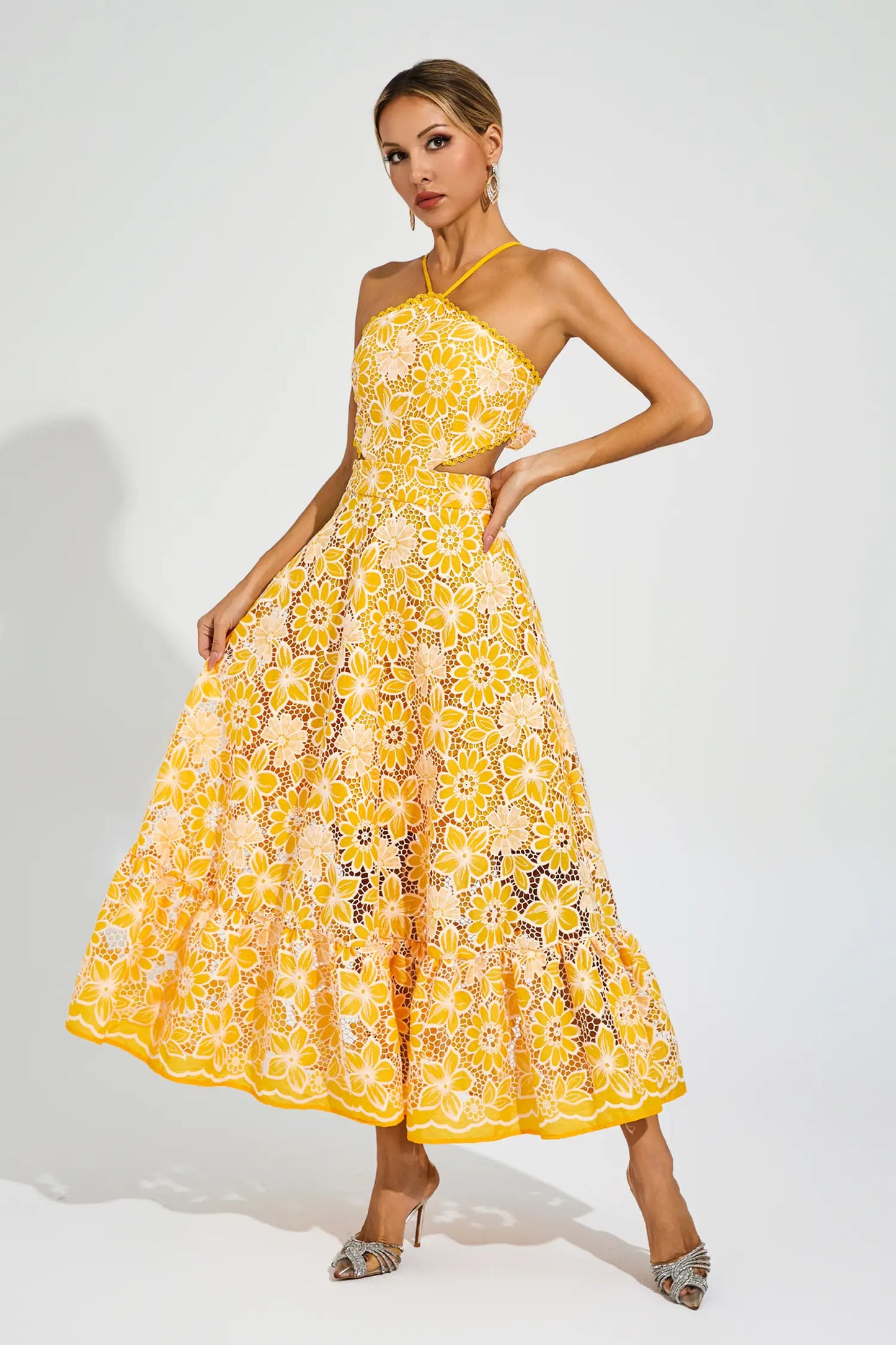 Michaelia Yellow Cut Out Halter Dress