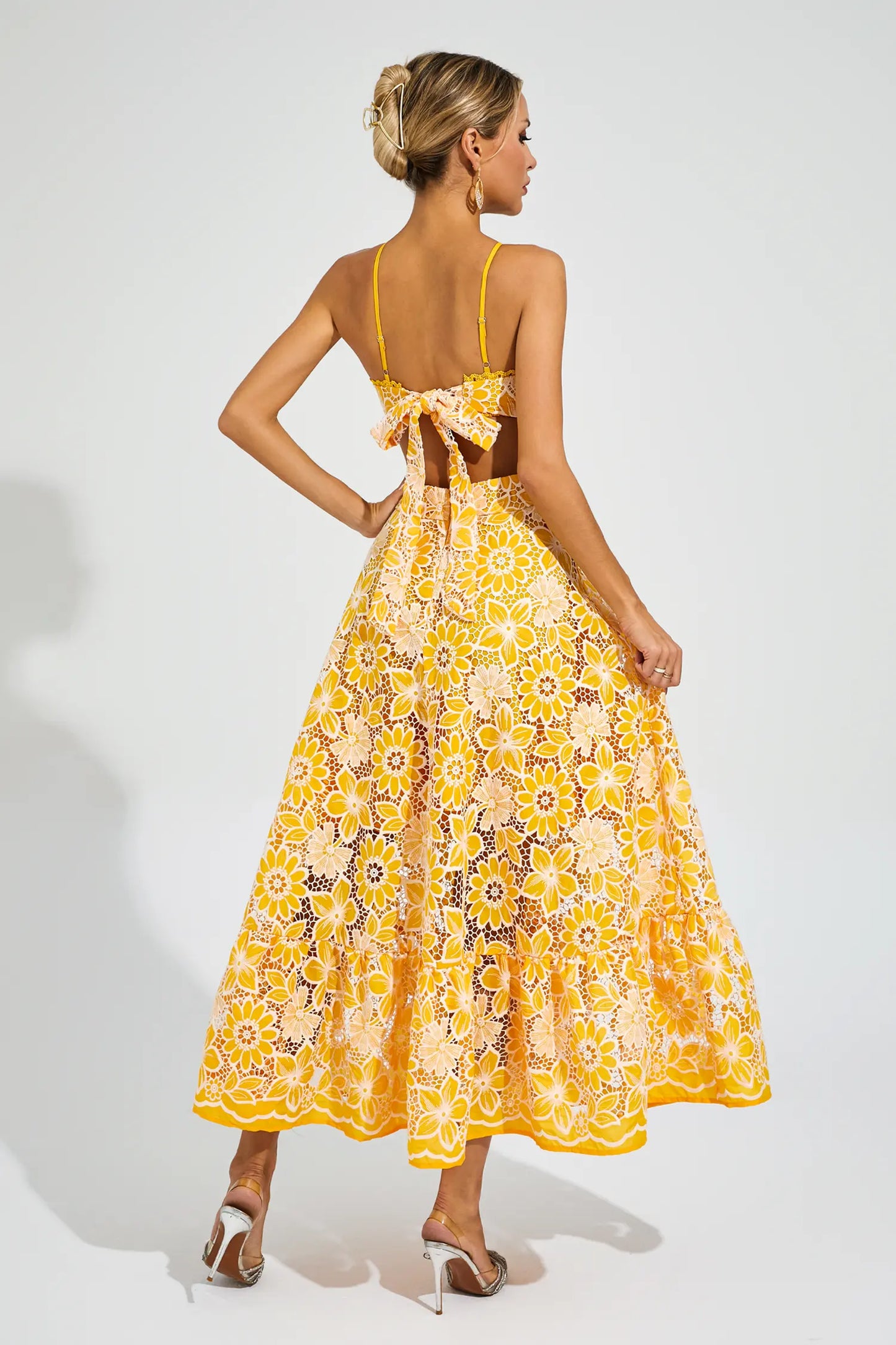 Michaelia Yellow Cut Out Halter Dress