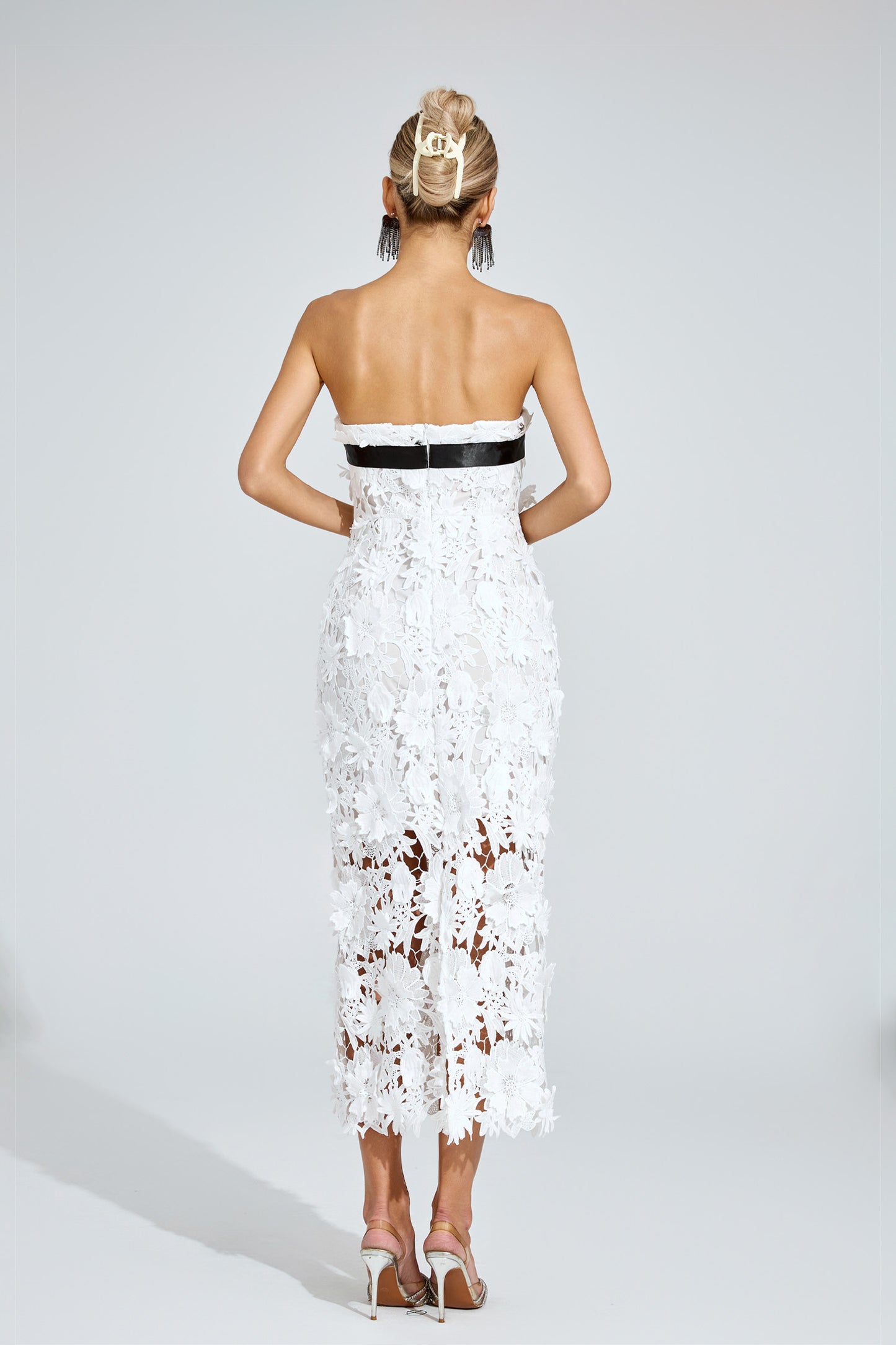 Raleign White Floral Lace Midi Dress