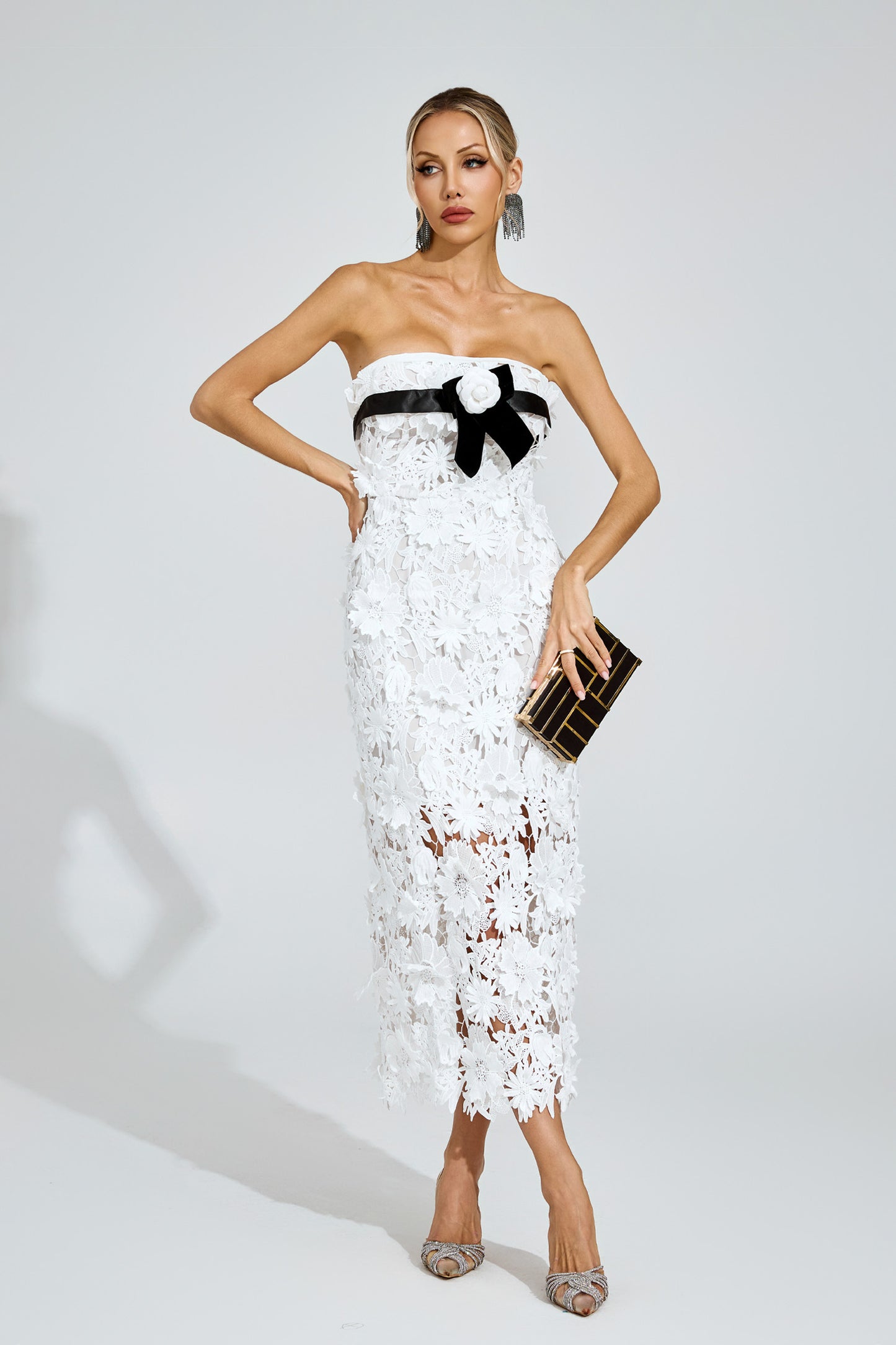 Raleign White Floral Lace Midi Dress