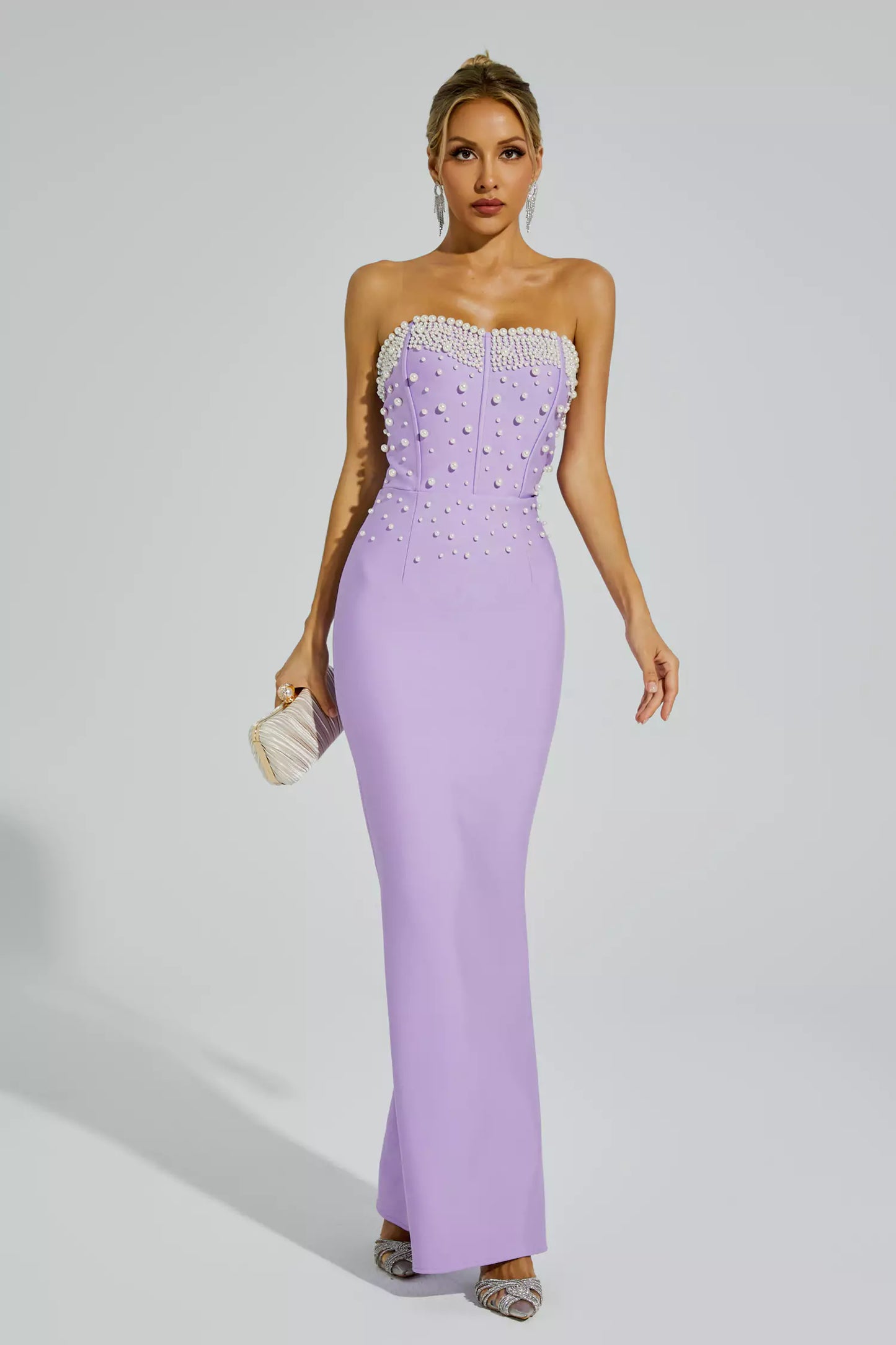 Rebekah Purple Beaded Bandage Dress