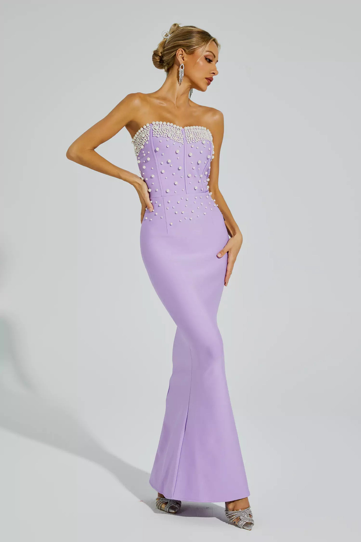Rebekah Purple Beaded Bandage Dress