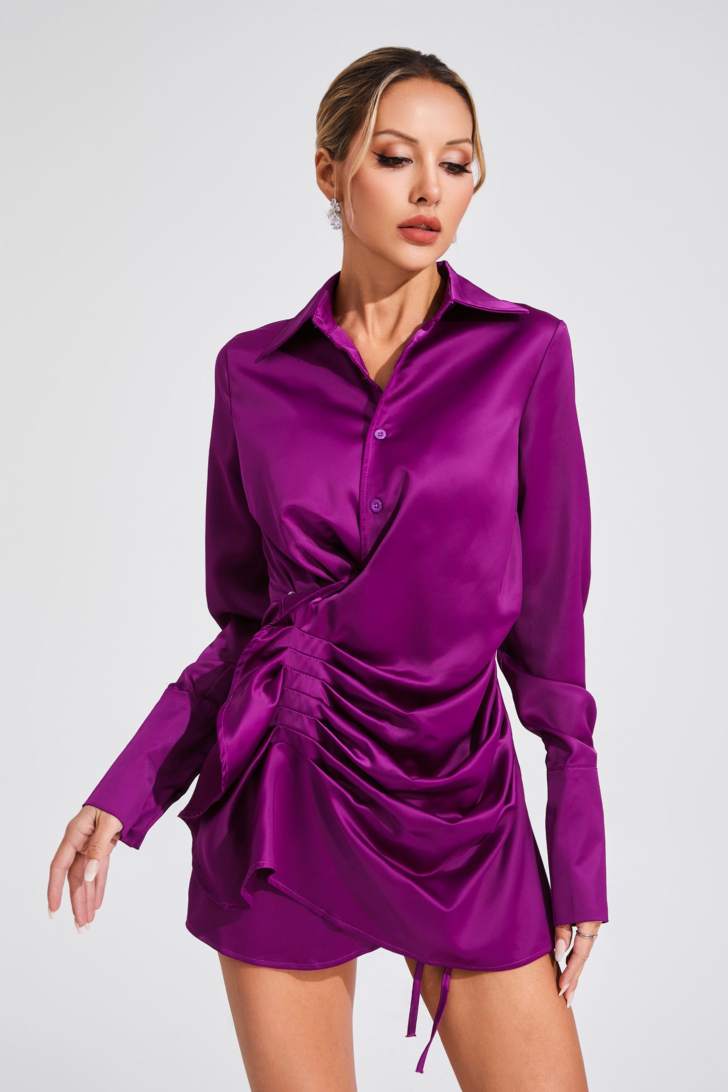 Saxton Purple Long Sleeve Mini Dress