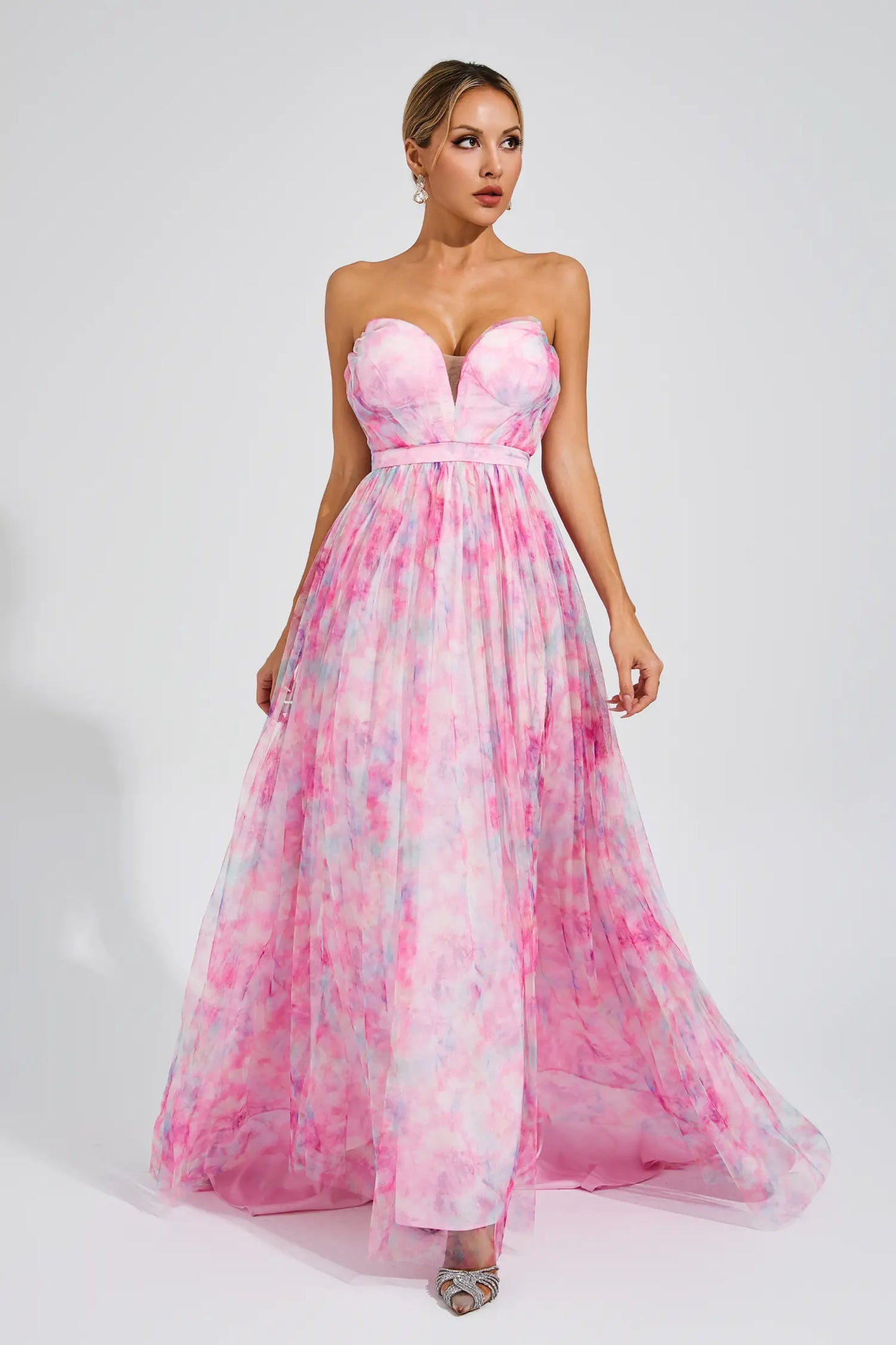 Sheila Pink Floral Slit Off Shoulder Dress