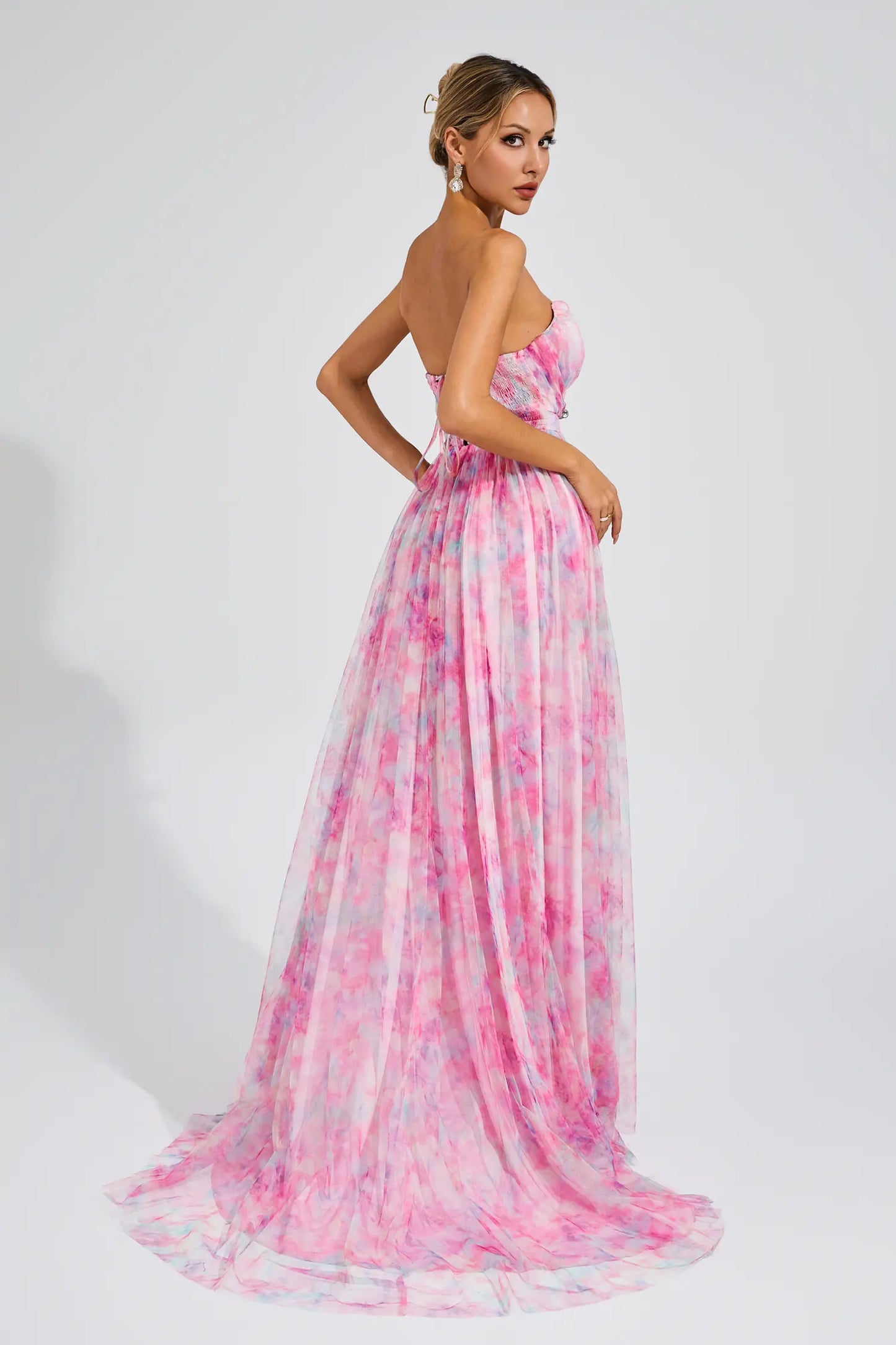 Sheila Pink Floral Slit Off Shoulder Dress