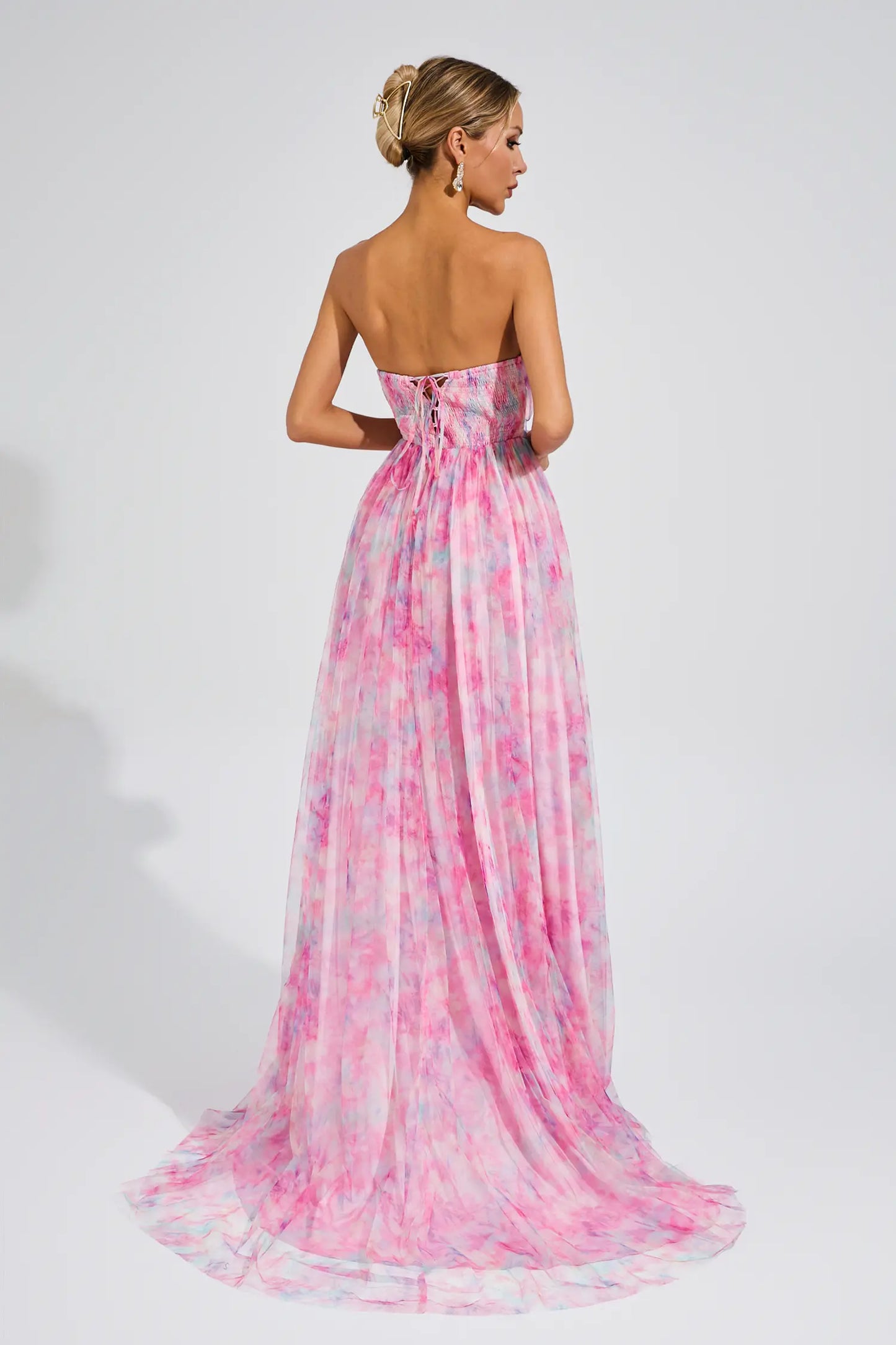 Sheila Pink Floral Slit Off Shoulder Dress