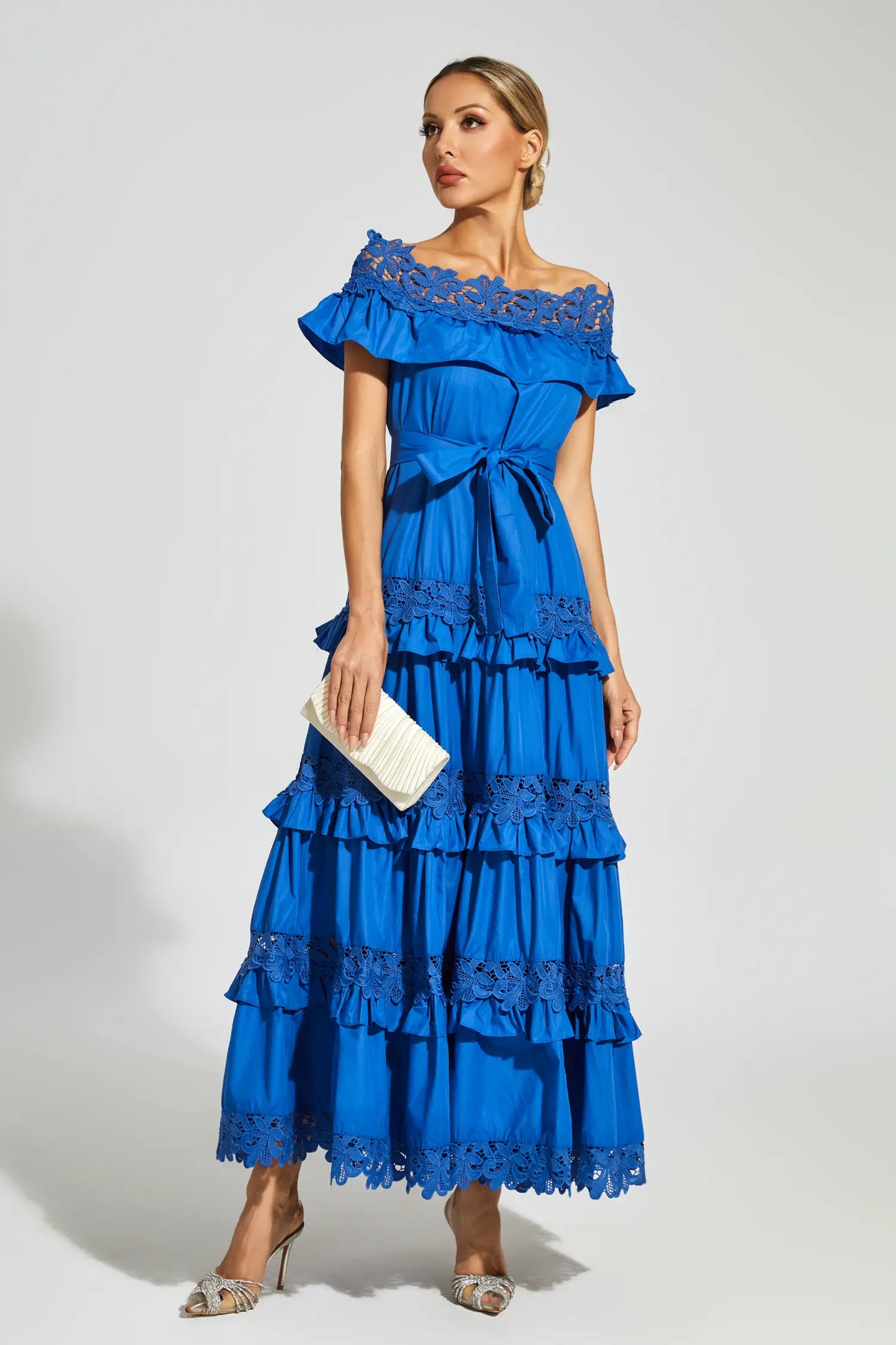 Soraya Marine Blue Ruffle Off Shoulder Dress