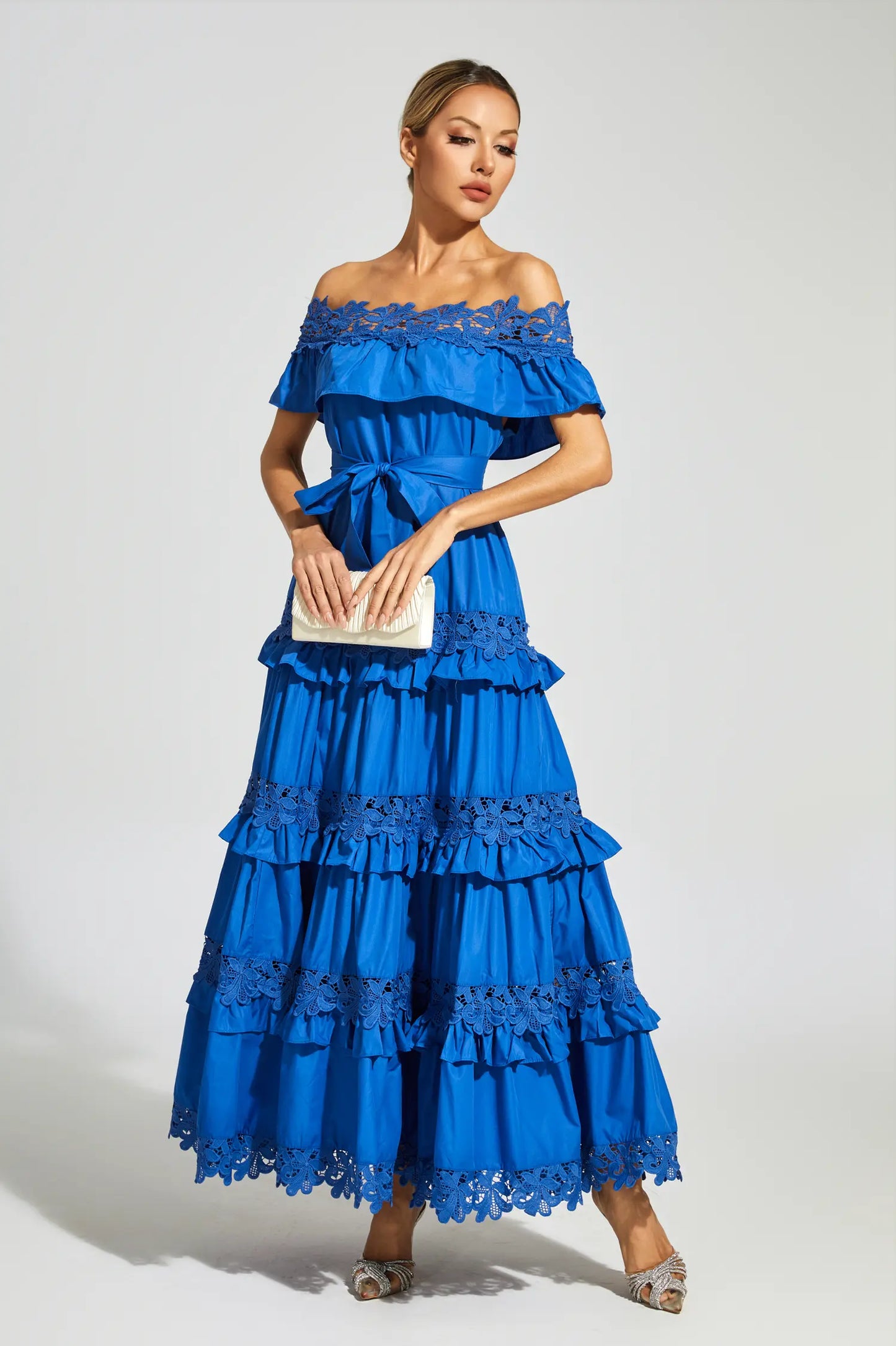 Soraya Marine Blue Ruffle Off Shoulder Dress
