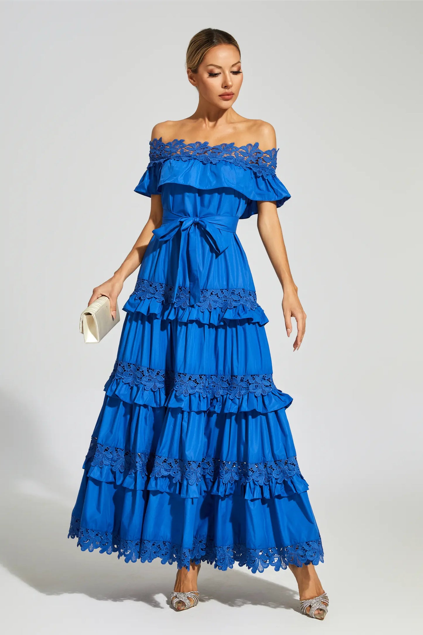 Soraya Marine Blue Ruffle Off Shoulder Dress