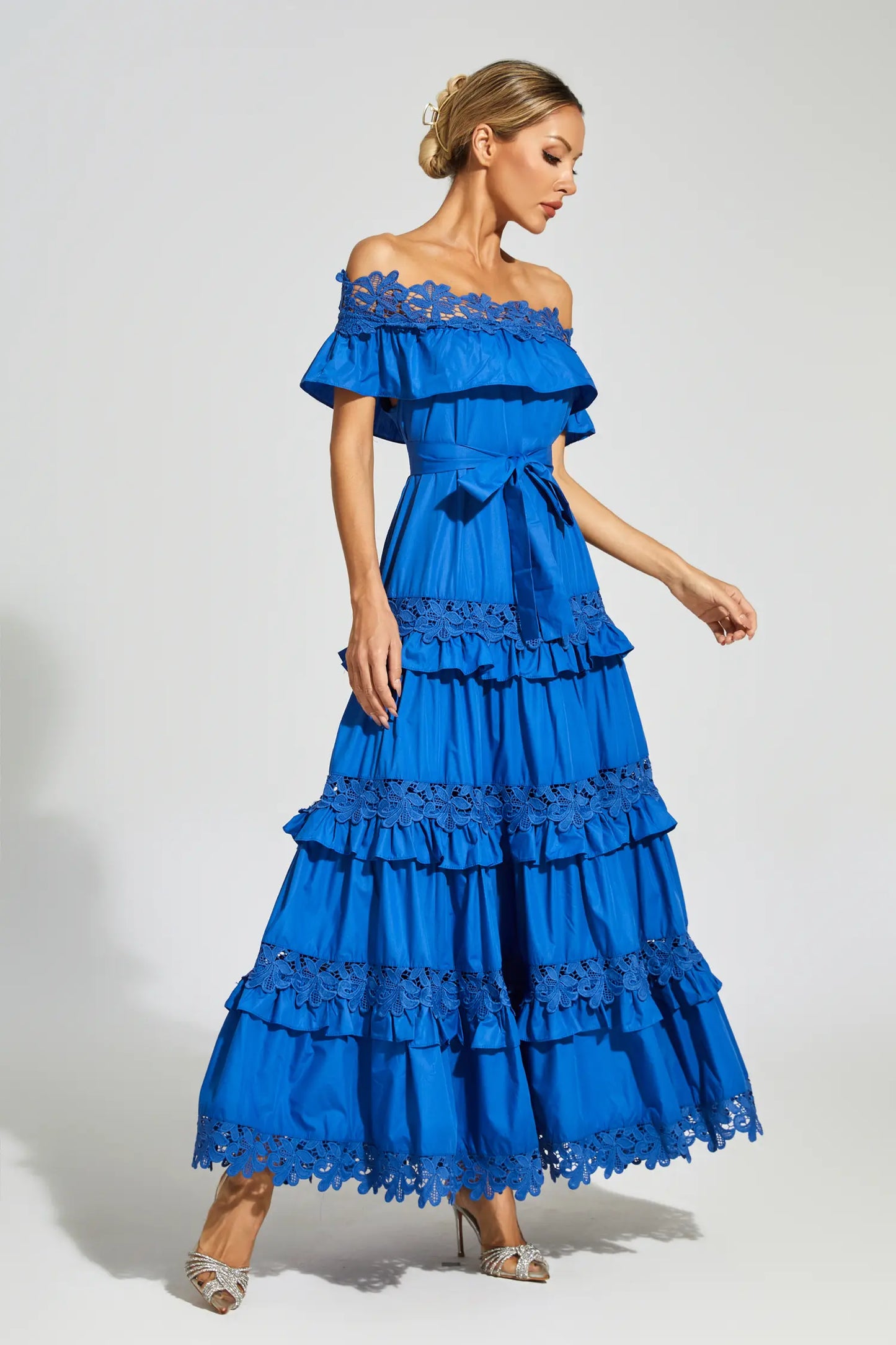 Soraya Marine Blue Ruffle Off Shoulder Dress