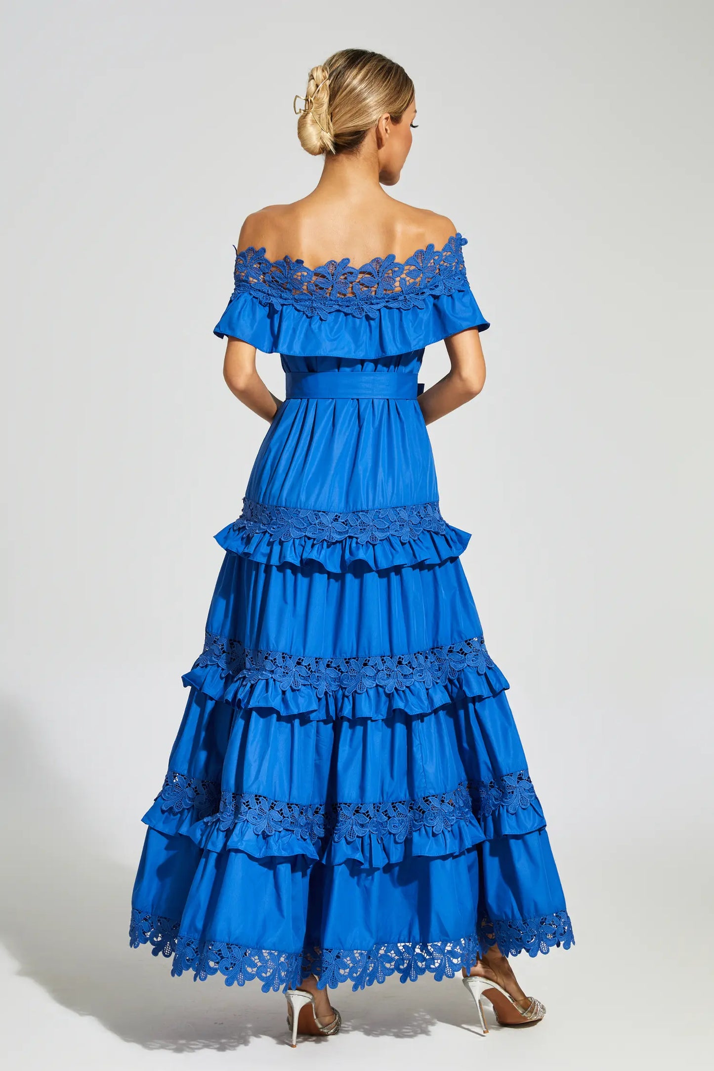 Soraya Marine Blue Ruffle Off Shoulder Dress