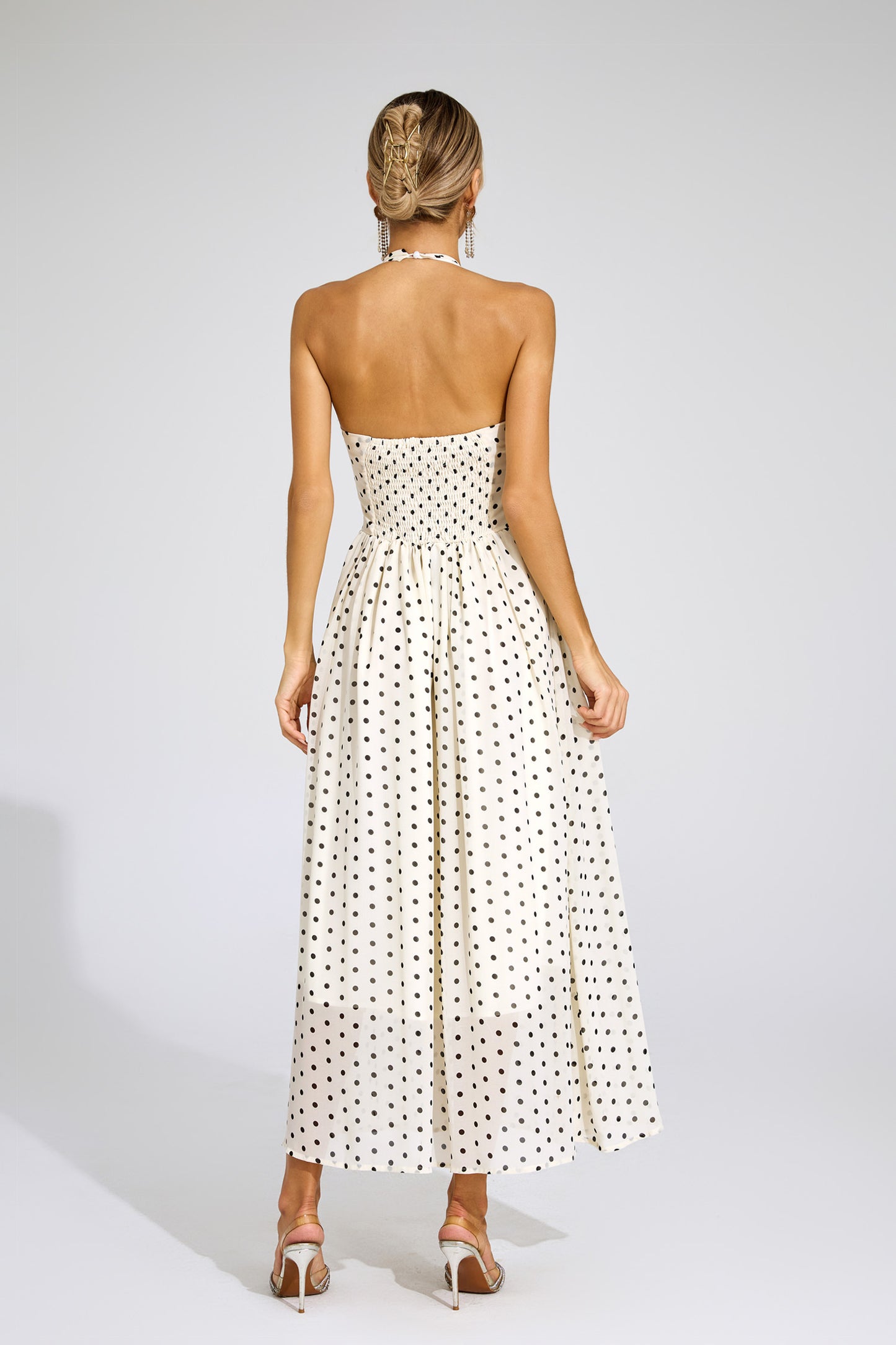 Stephanie White Polka Dot Halter Dress