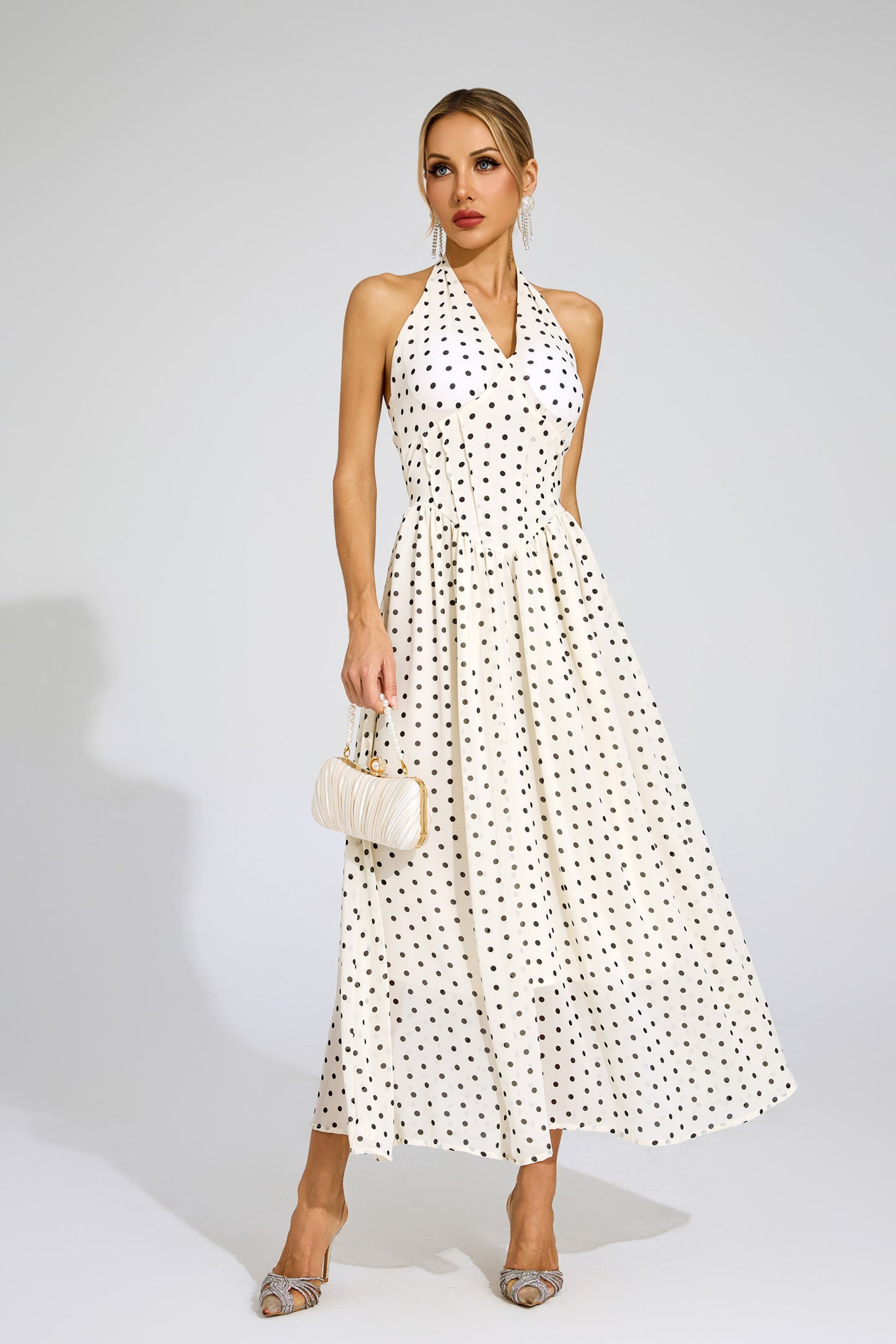 Stephanie White Polka Dot Halter Dress