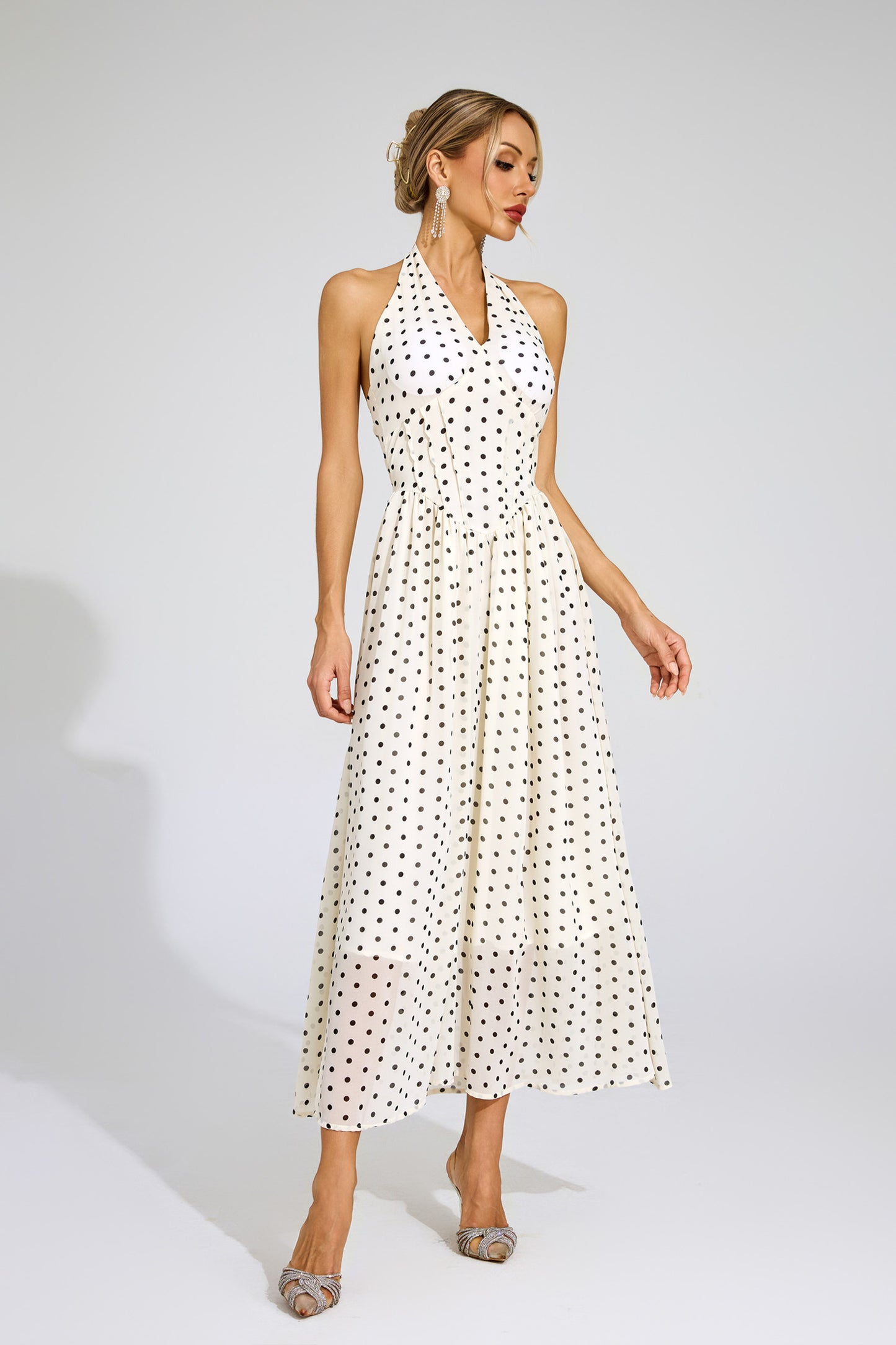 Stephanie White Polka Dot Halter Dress