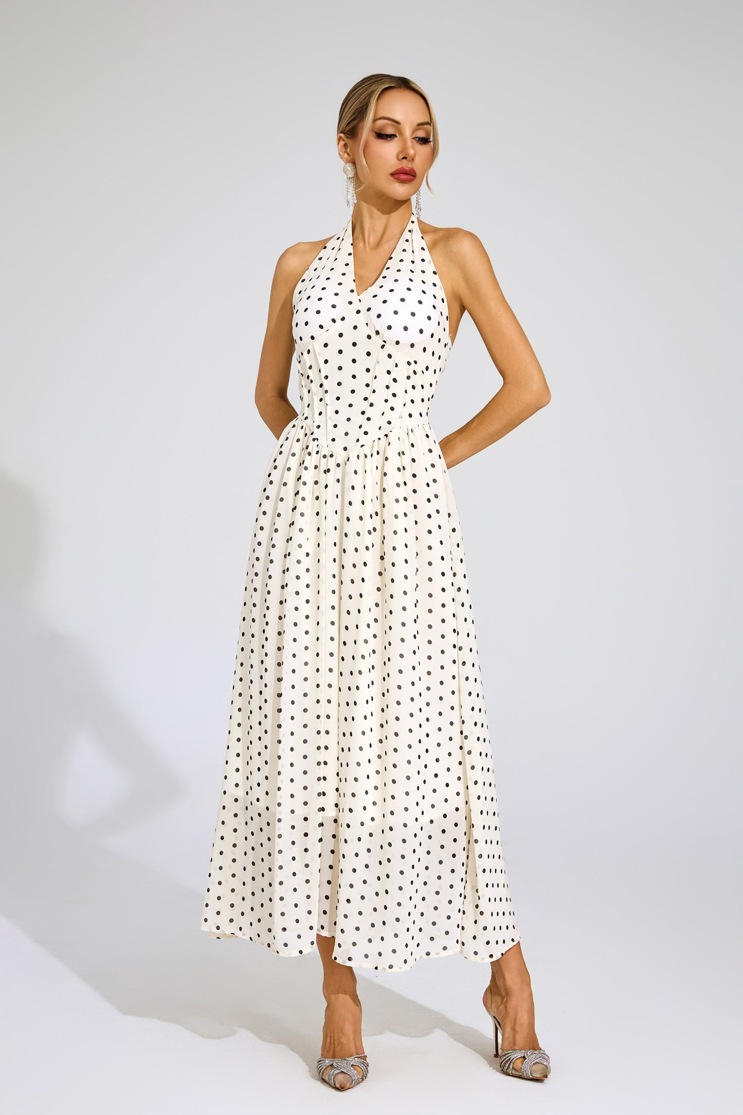 Stephanie White Polka Dot Halter Dress