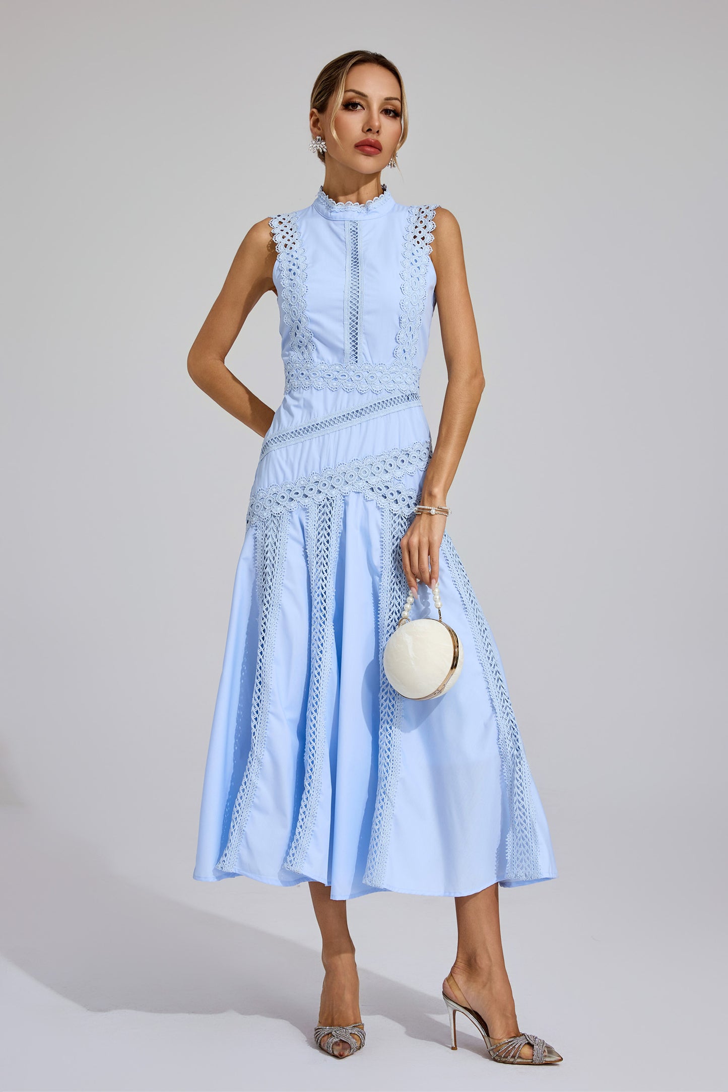 Susanna Blue Sleeveless Lace Dress
