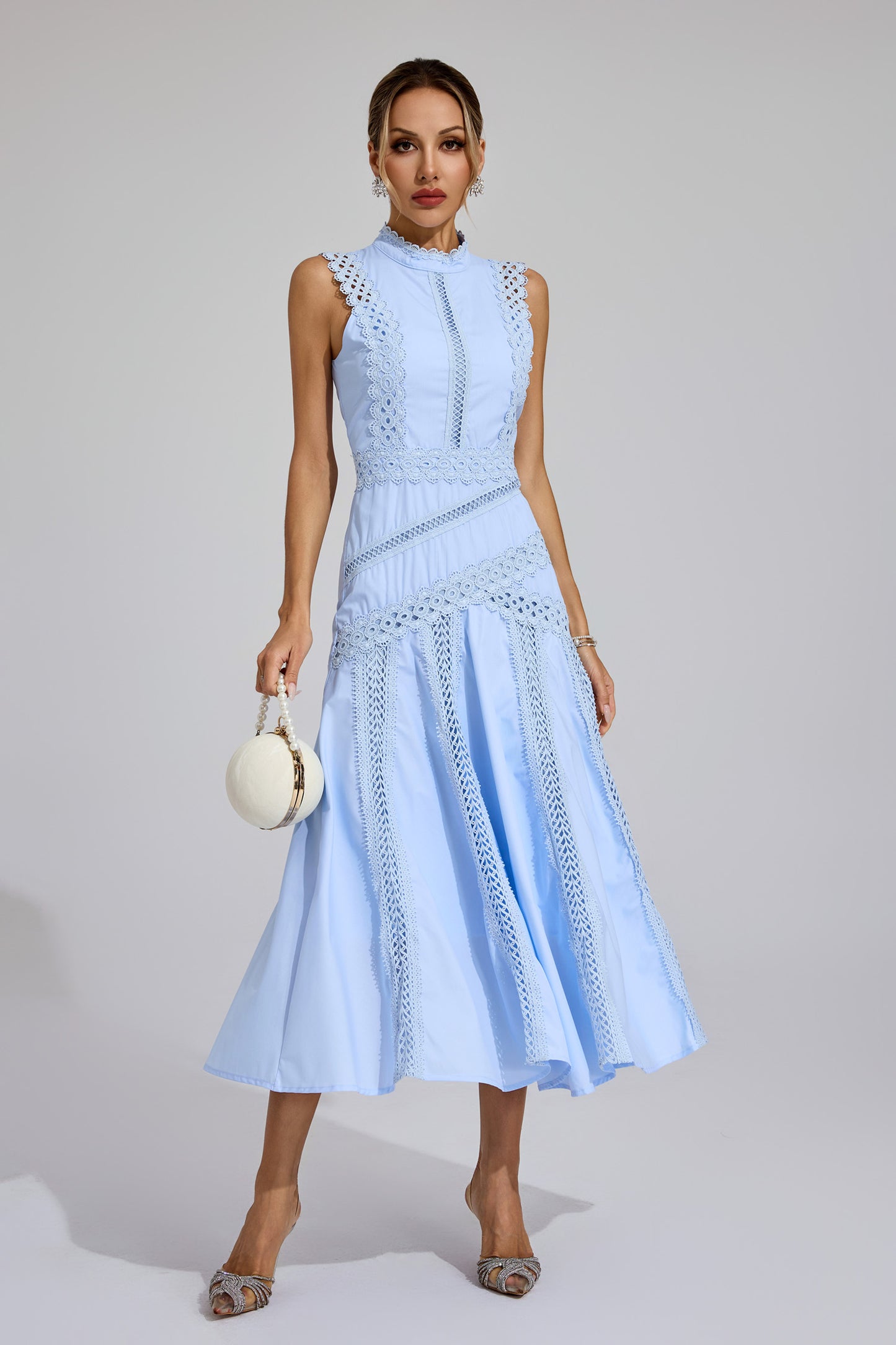 Susanna Blue Sleeveless Lace Dress