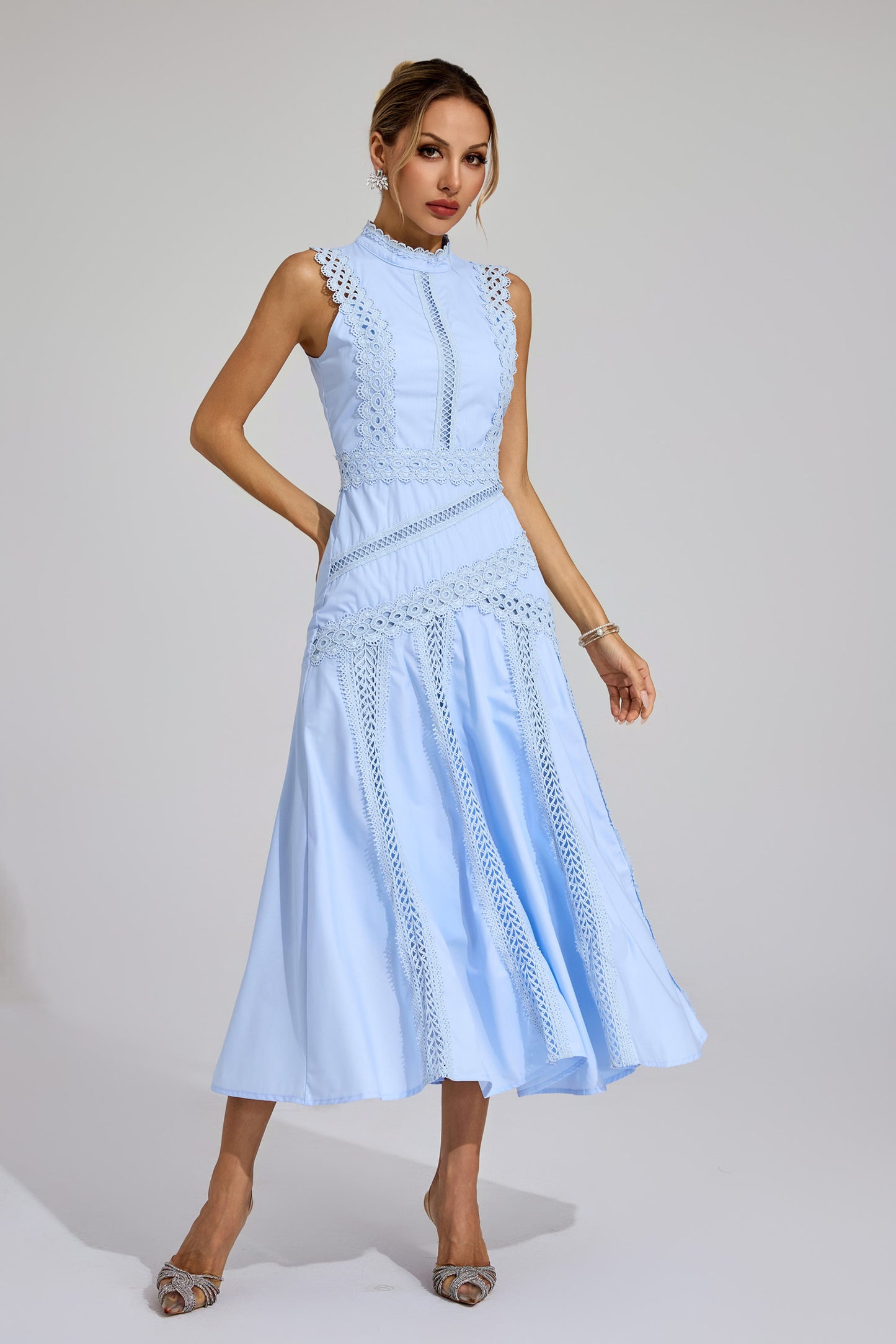 Susanna Blue Sleeveless Lace Dress
