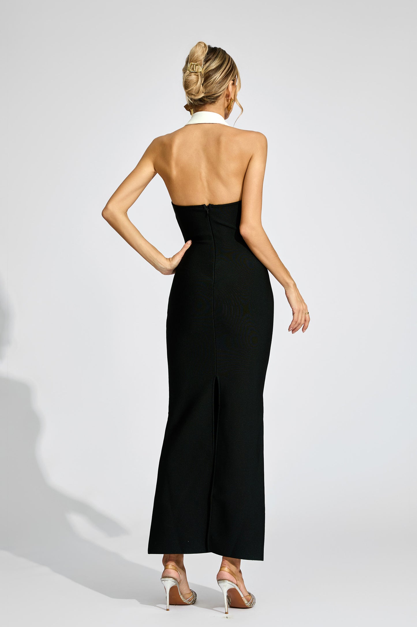 Symons Black Contrast Collar Bandage Dress