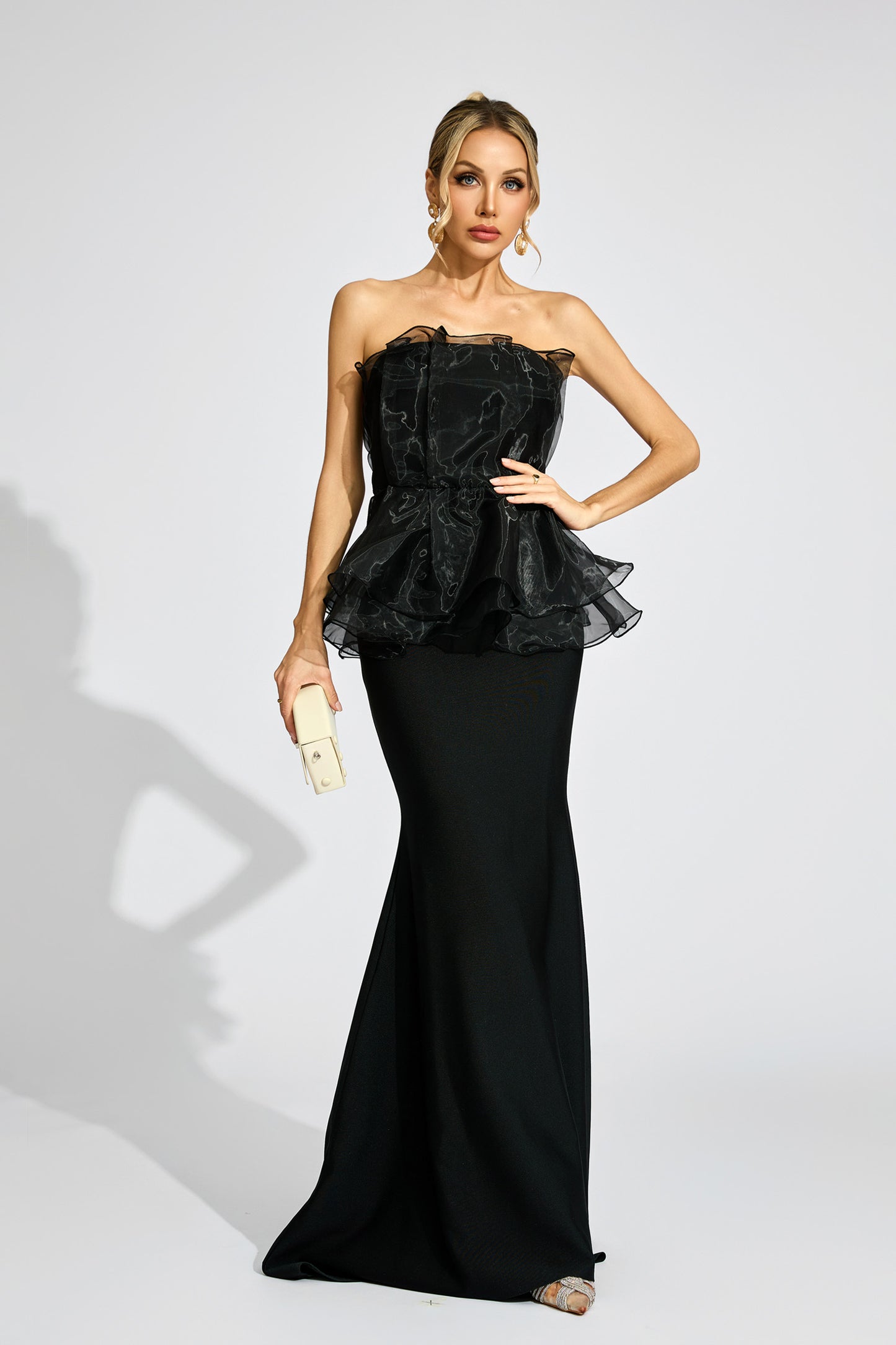 Trevelyan Black Peplum Evening Dress