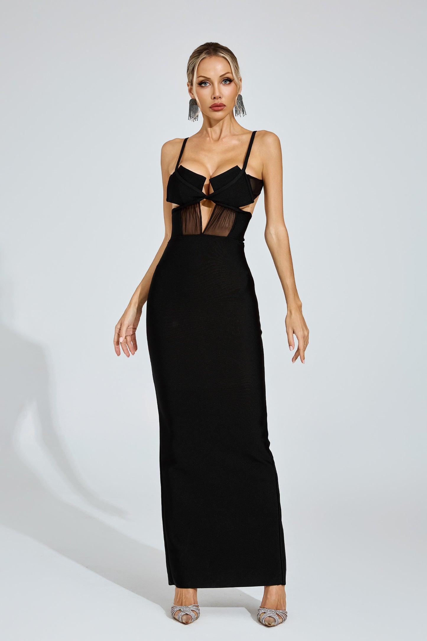 Whyet Black Mesh Accent Bandage Dress