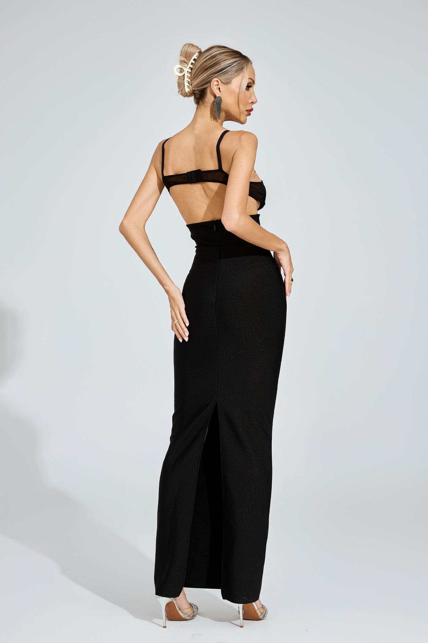 Whyet Black Mesh Accent Bandage Dress