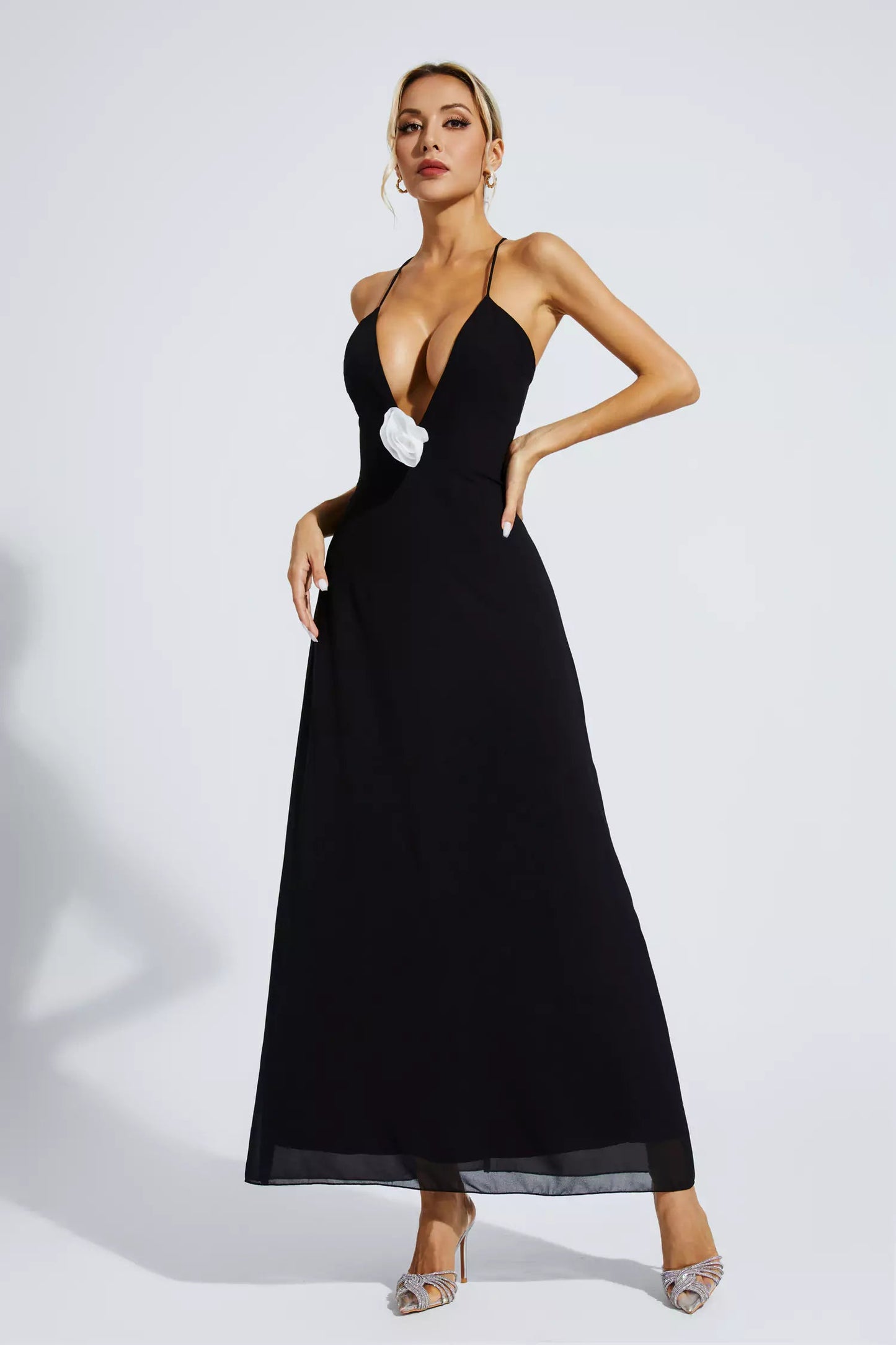 Wrenley Black Floral Embellished Maxi Dress