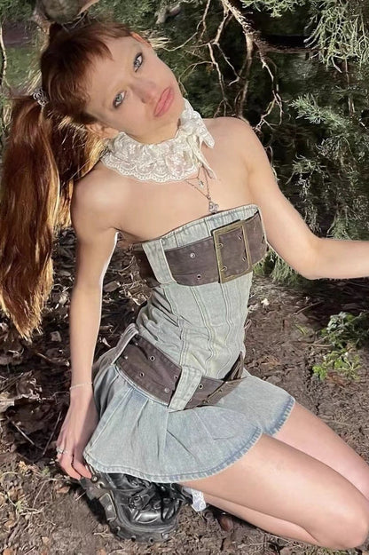 Chelsea Denim Kilt Mini Dress