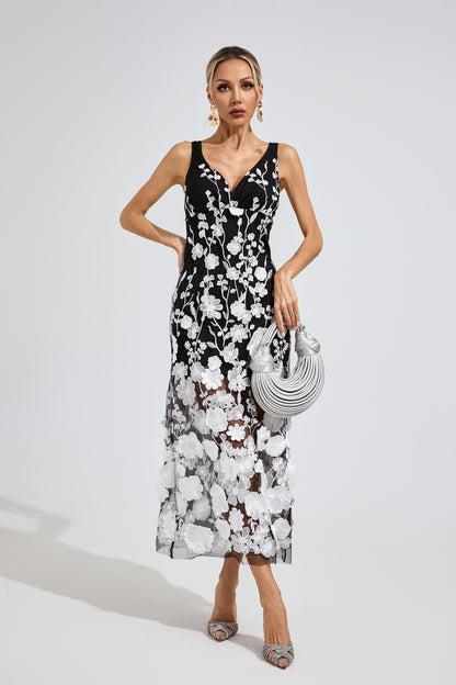 Keller Ture Black Mesh Print Floral Dress