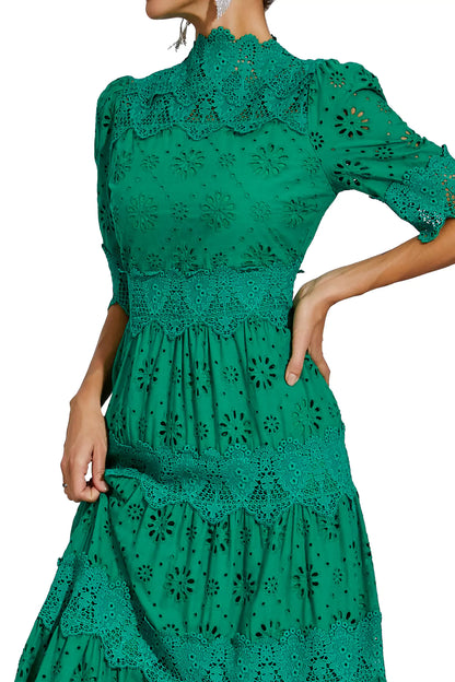 Kenna Green Hollow Half Sleeve Midi Dress