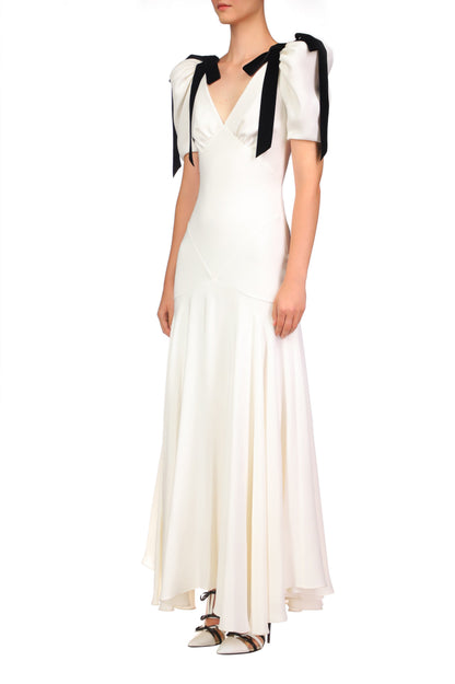 Lesley Bow Tie Puff Sleeve Maxi Dress