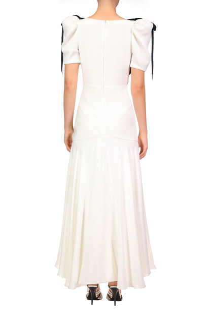 Lesley Bow Tie Puff Sleeve Maxi Dress