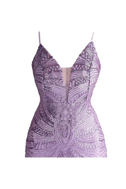 Karter Purple Mermaid Sequins Slip Dress