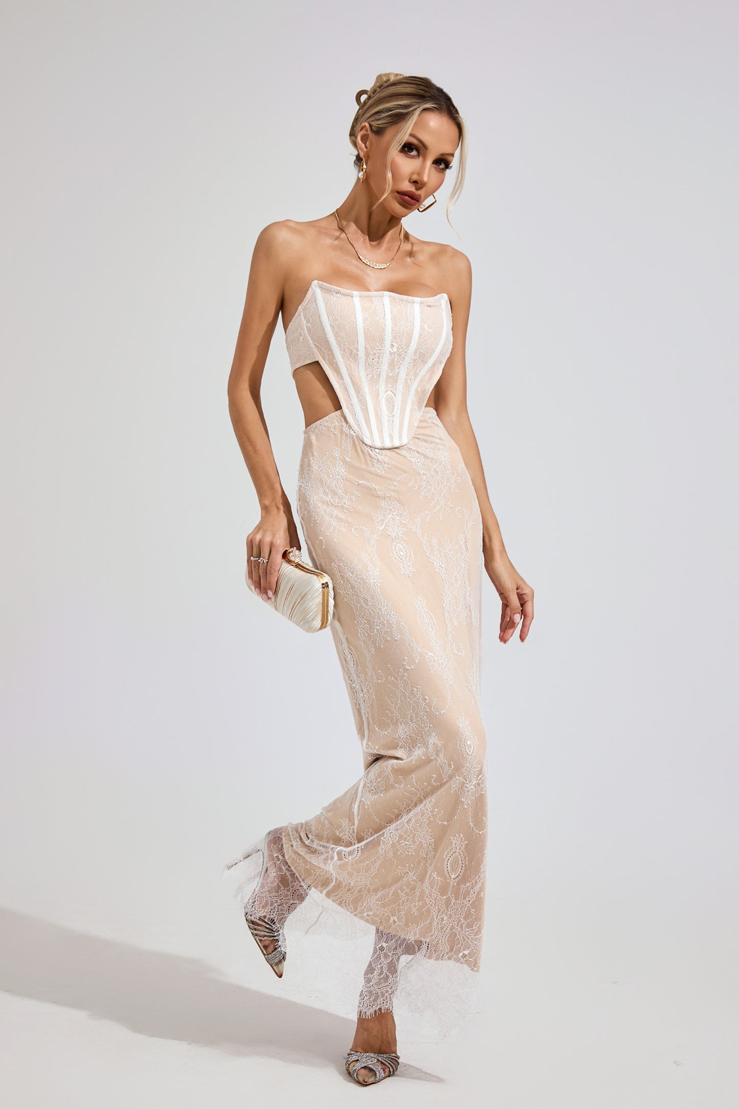 Una Apricot Lace Off-Shoulder Dress