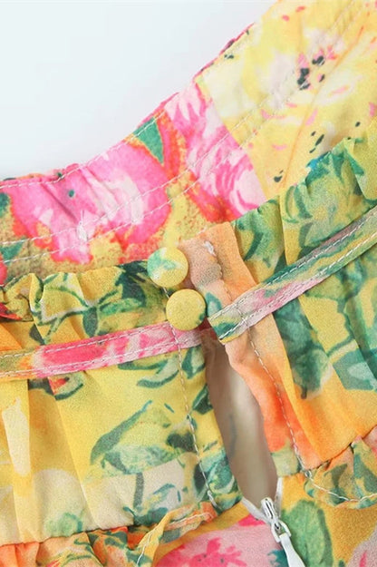Chiffon Floral Print Empire Waist Mini Dress