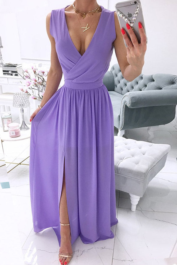 Fashion Street Solid Patchwork V Neck A Line Dresses(5 Colors)