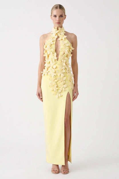 Bandage Halter Neck 3D Flower Maxi Dress