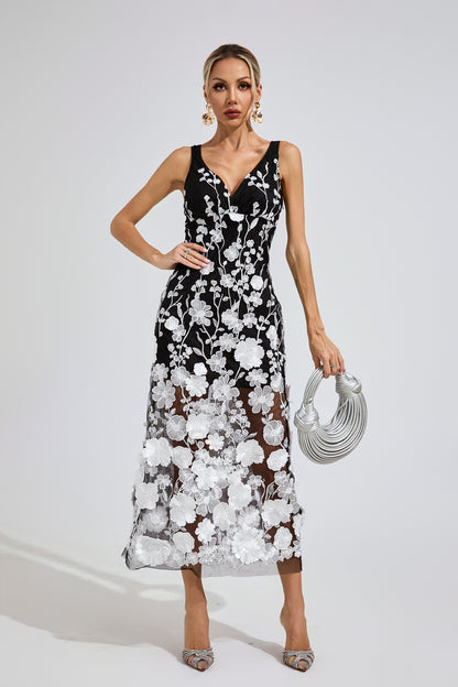 Keller Ture Black Mesh Print Floral Dress