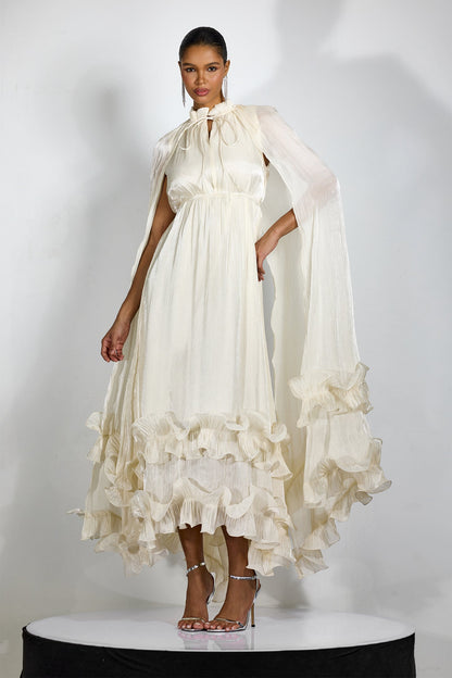Shirley Cape-effect Ruffled Midi Dress