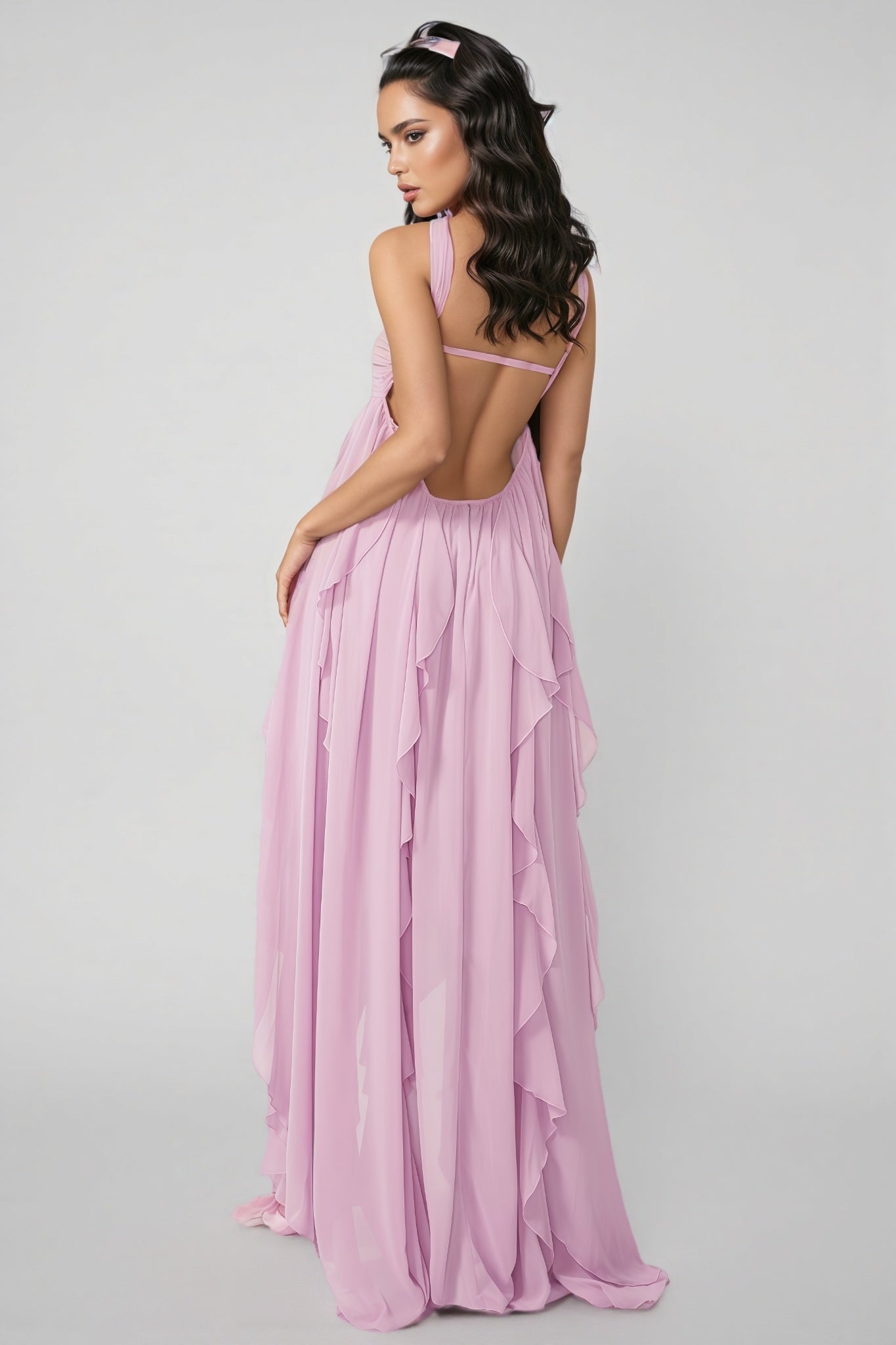 Chic Purple Irregular Ruffled Maxi Dress