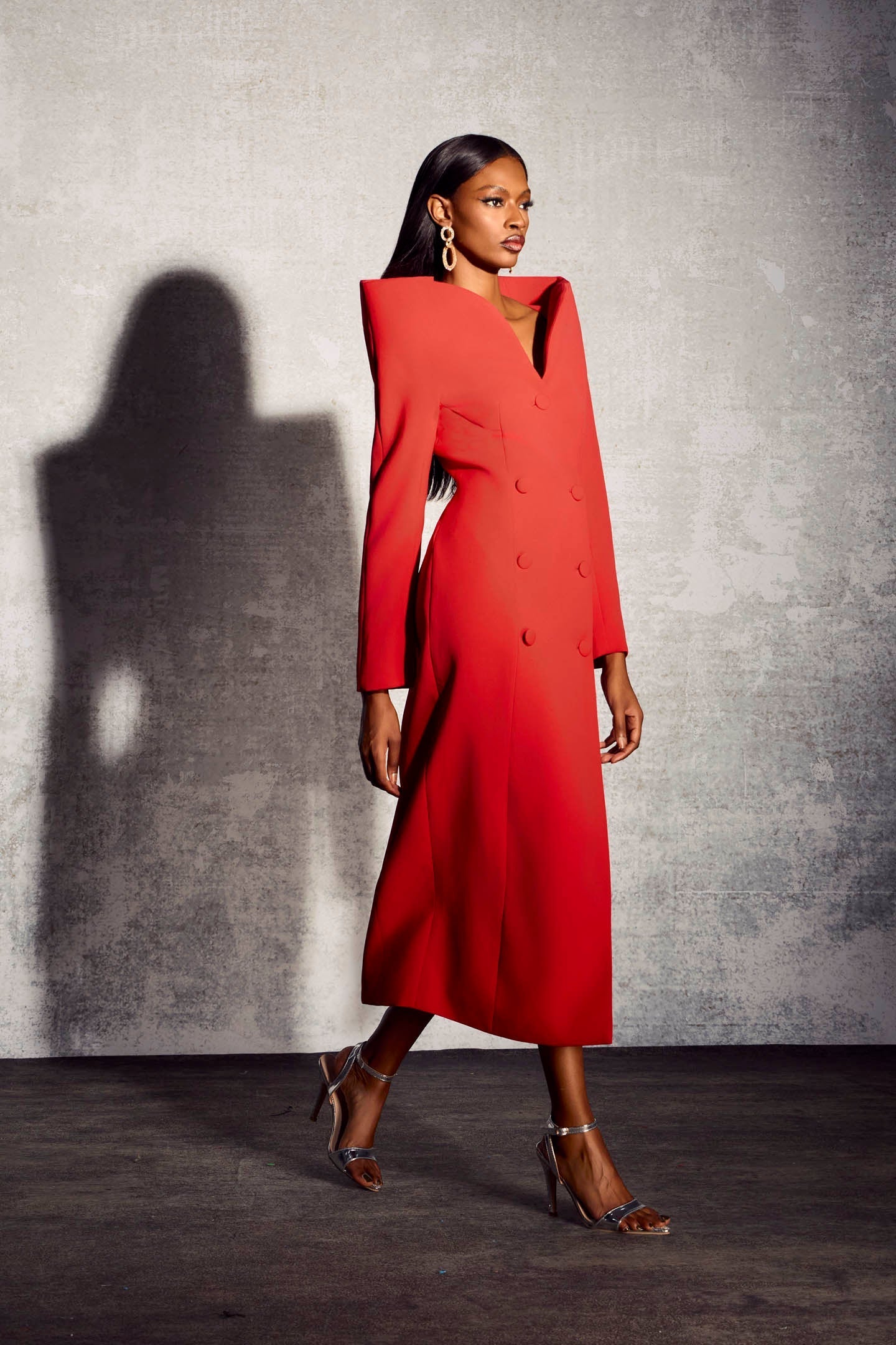Audrey Sculpted Collared Midi Suit Dress