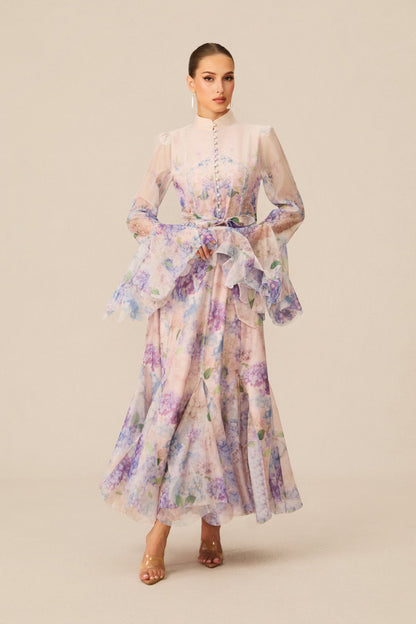 Alessia Floral Print Ruffle Cuff Maxi Dress