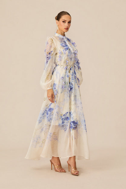 Moment of Beauty Blue Floral Print Maxi Dress