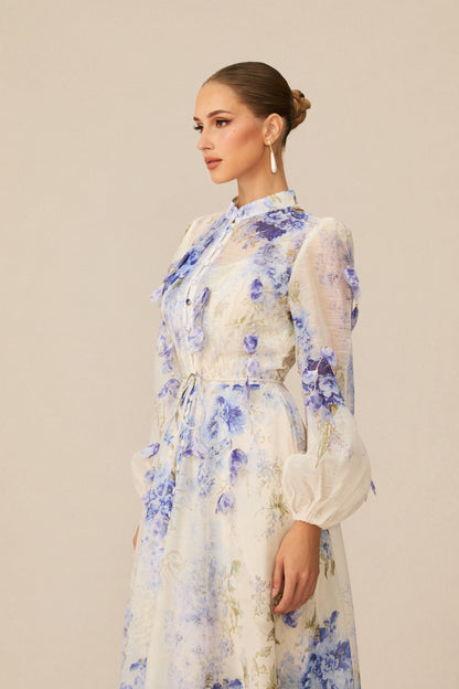 Moment of Beauty Blue Floral Print Maxi Dress