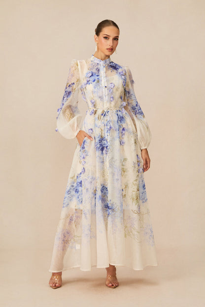 Moment of Beauty Blue Floral Print Maxi Dress