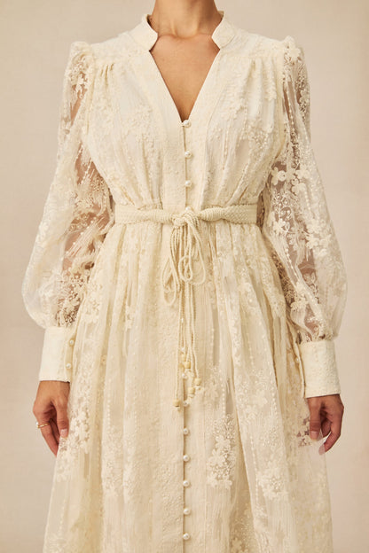 Madeline V-Neck Lace Embroidered Midi Dress