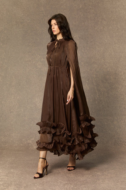 Shirley Cape-effect Ruffled Midi Dress