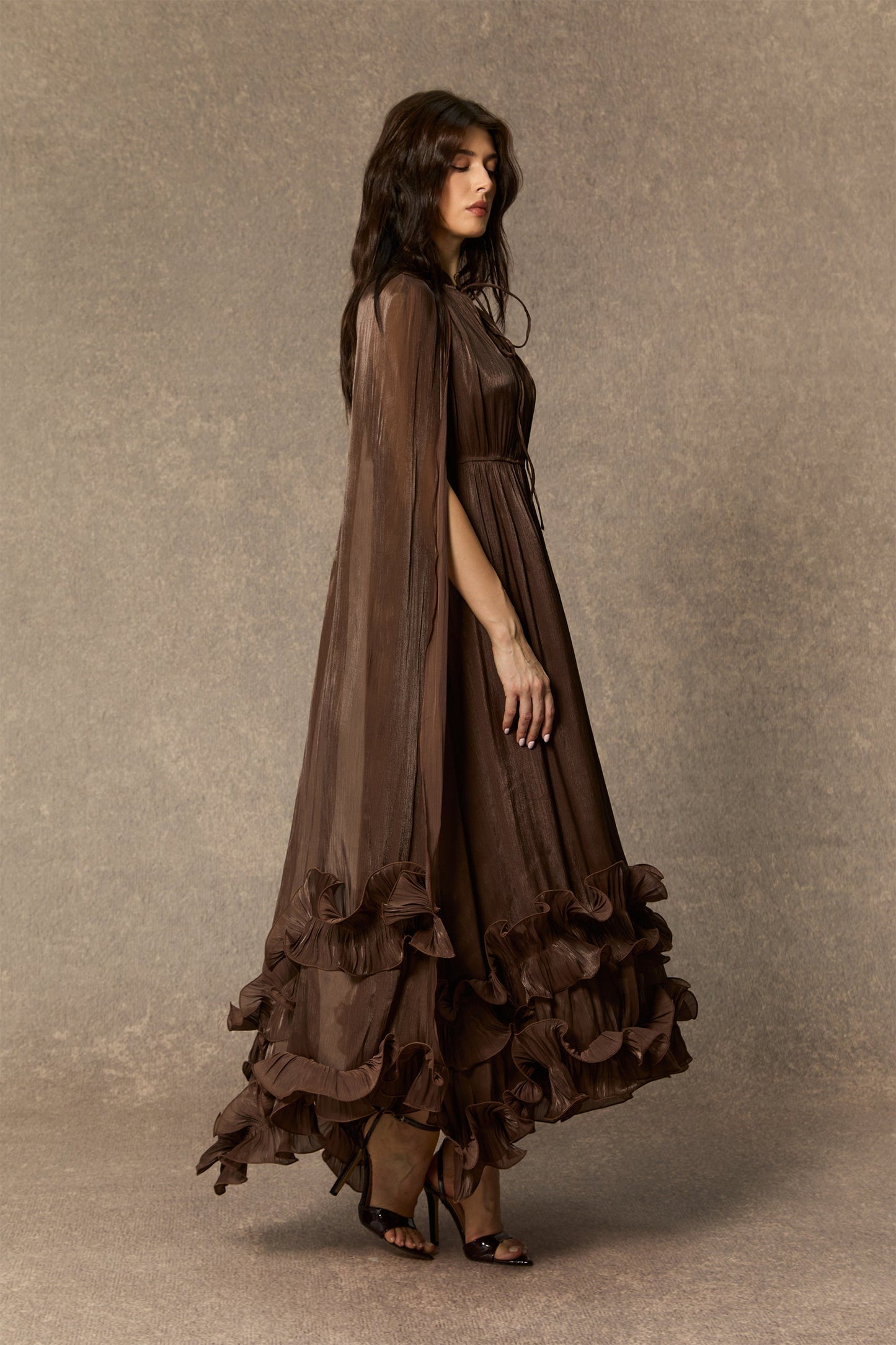 Shirley Cape-effect Ruffled Midi Dress