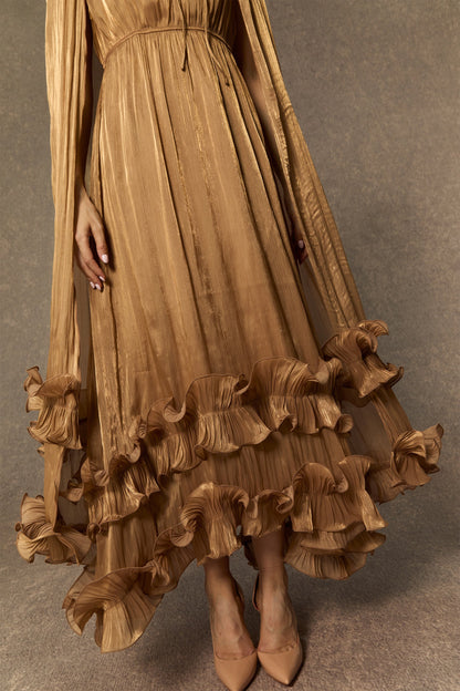 Shirley Cape-effect Ruffled Midi Dress