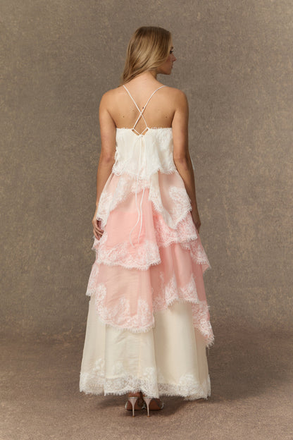 Endlessly Darling Pink Irregular Tiered Maxi Dress
